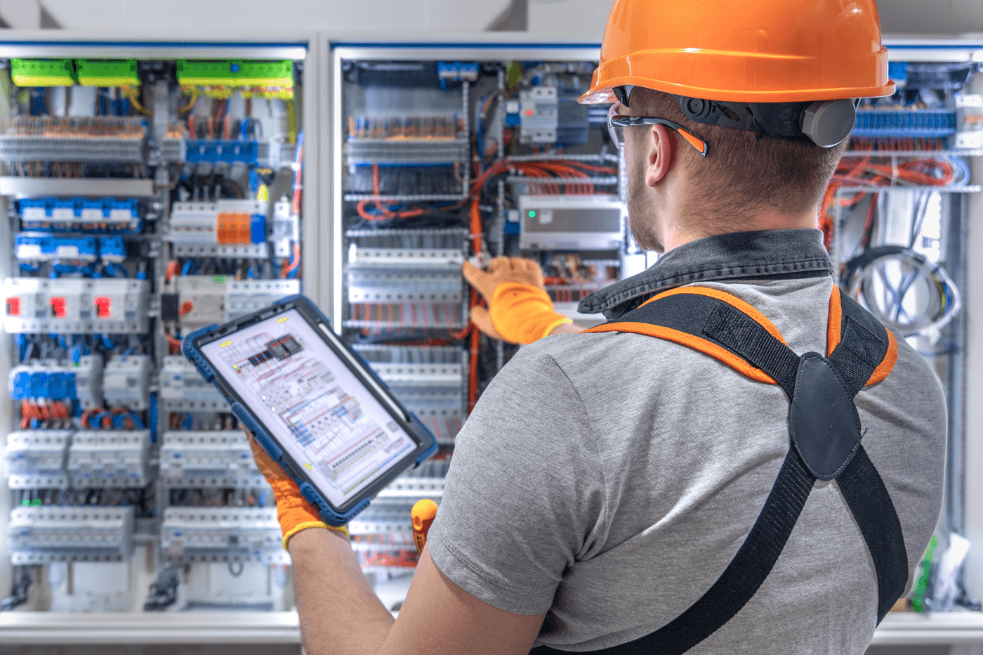 Office workspace with electrical equipment