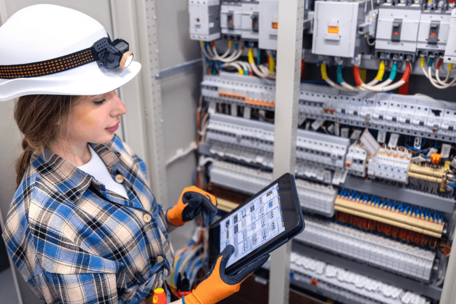 Electrician performing detailed repair work