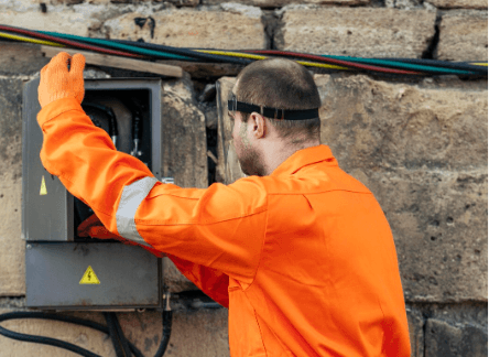 Electrician performing detailed repair work